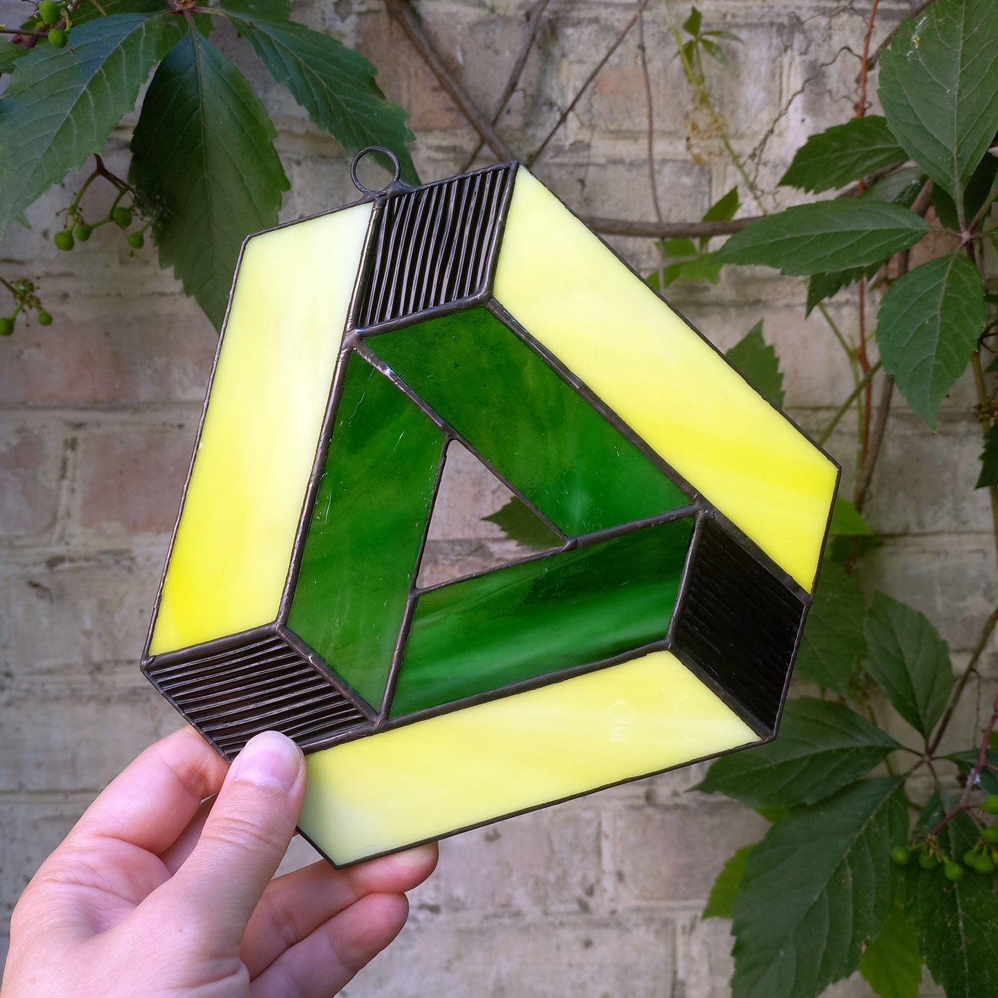 Penrose Impossible Triangle 3D Optical Illusion Stained Glass Suncatcher