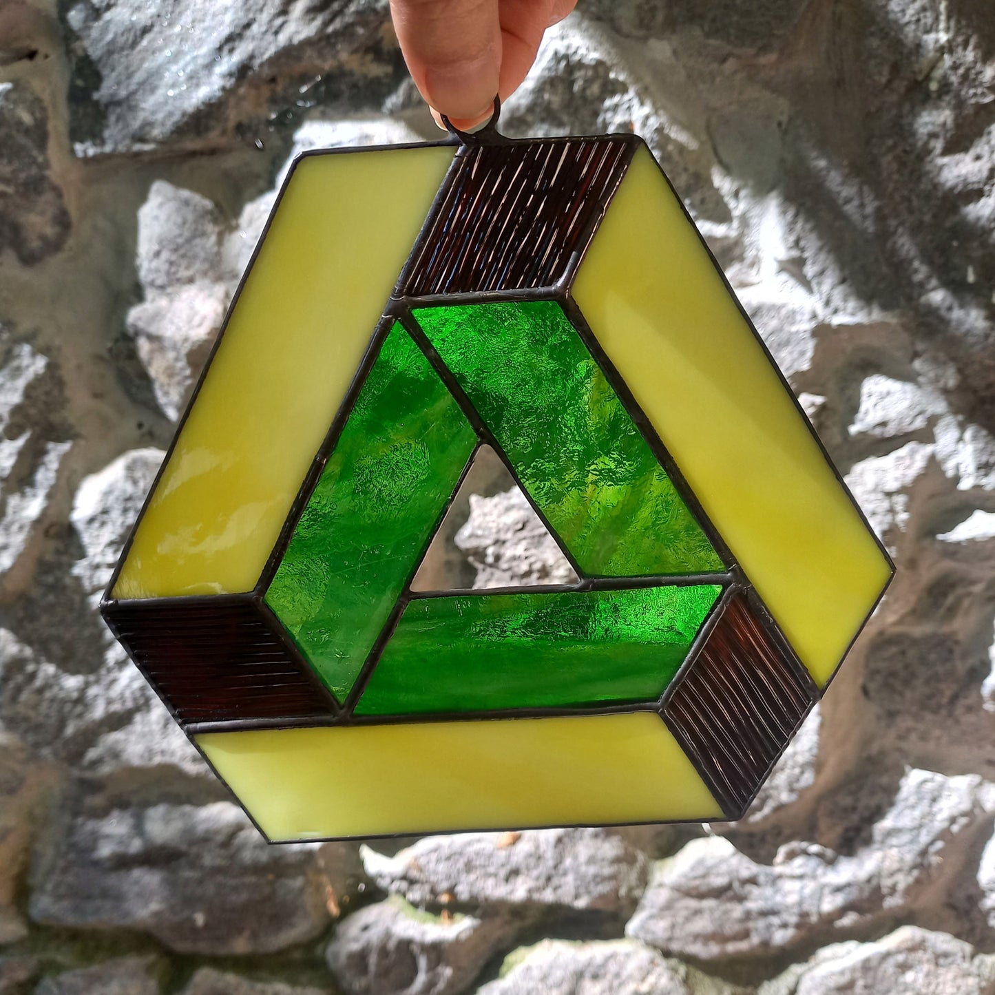 Penrose Impossible Triangle 3D Optical Illusion Stained Glass Suncatcher
