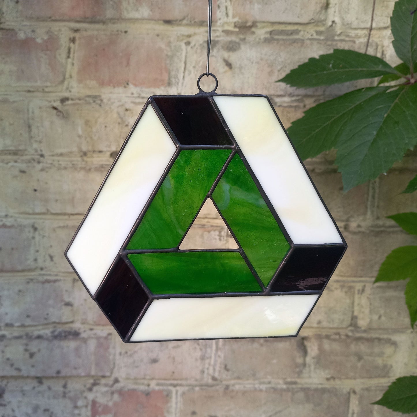 Penrose Impossible Triangle 3D Optical Illusion Stained Glass Suncatcher