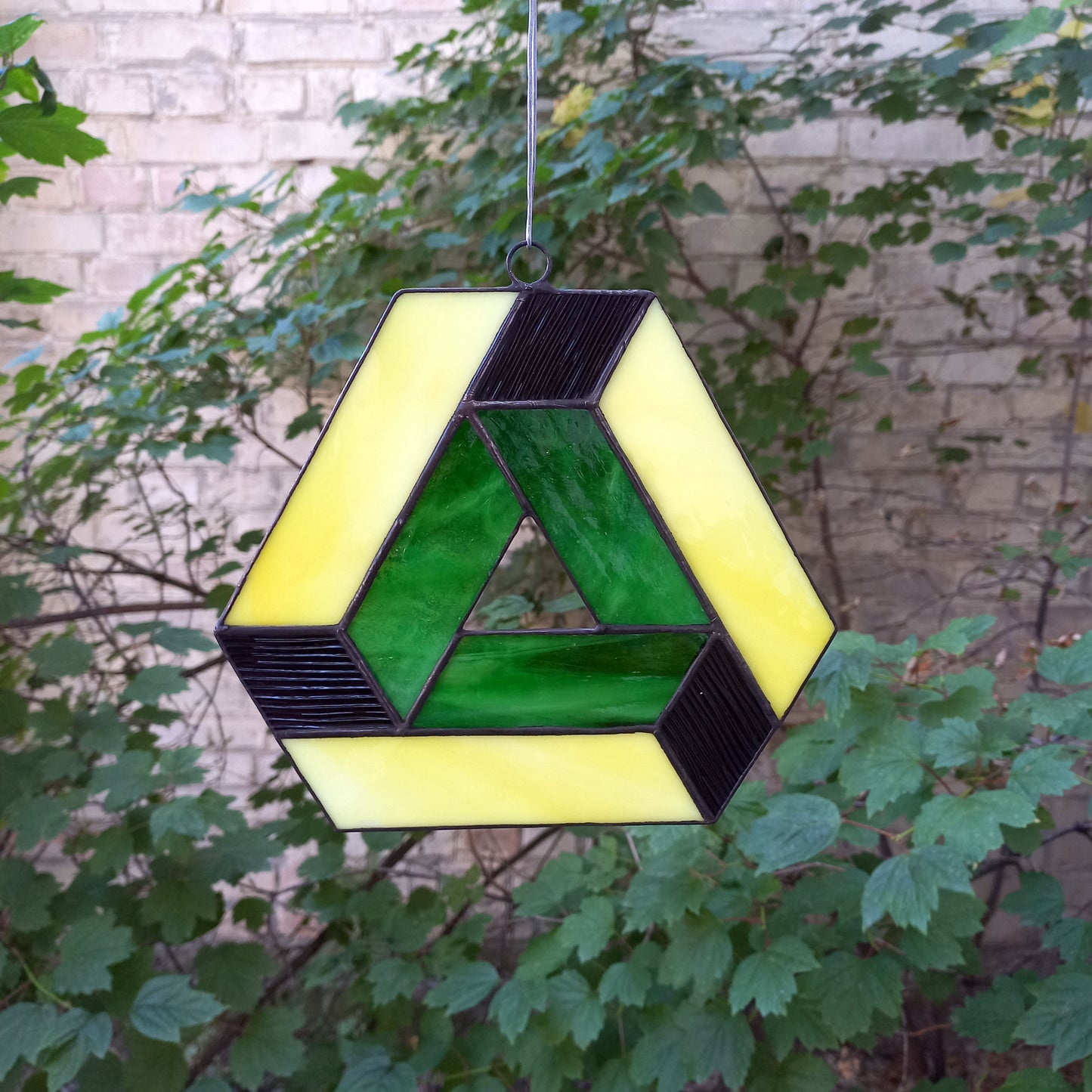 Penrose Impossible Triangle 3D Optical Illusion Stained Glass Suncatcher
