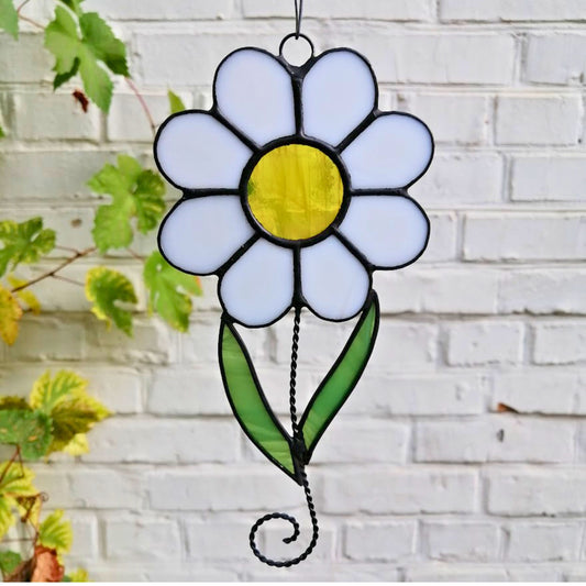 White Daisy Stained Glass Suncatcher