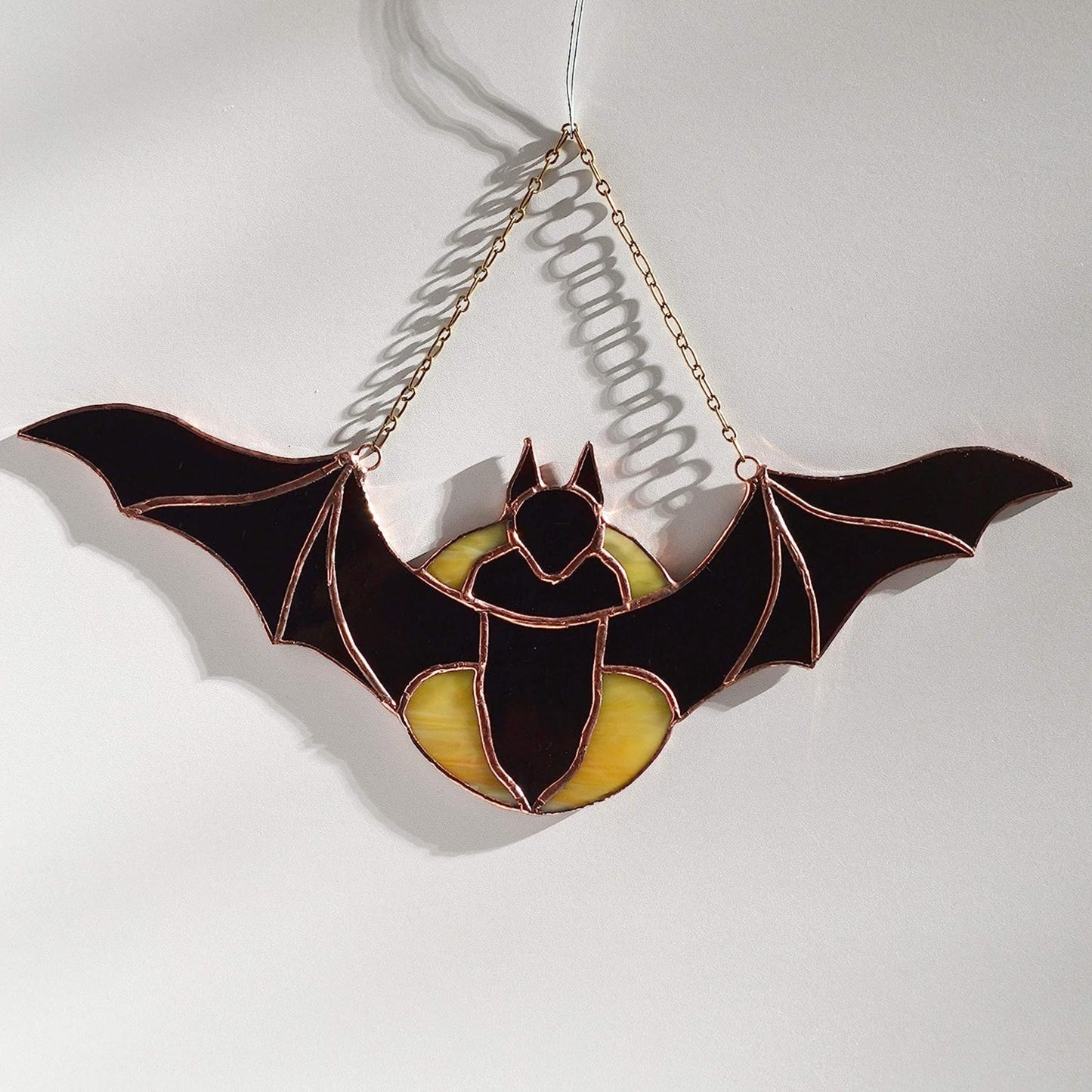 Flying by Full Moon Bat Stained Glass Suncatcher