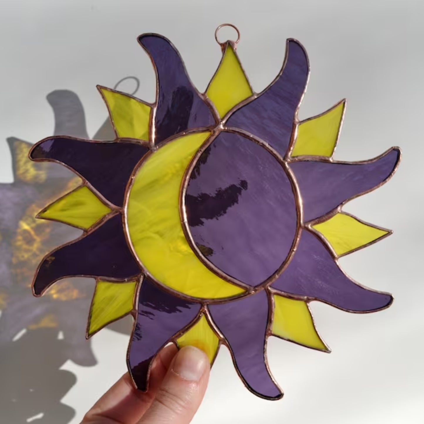 Purple Stained Glass Sun and Moon Suncatcher