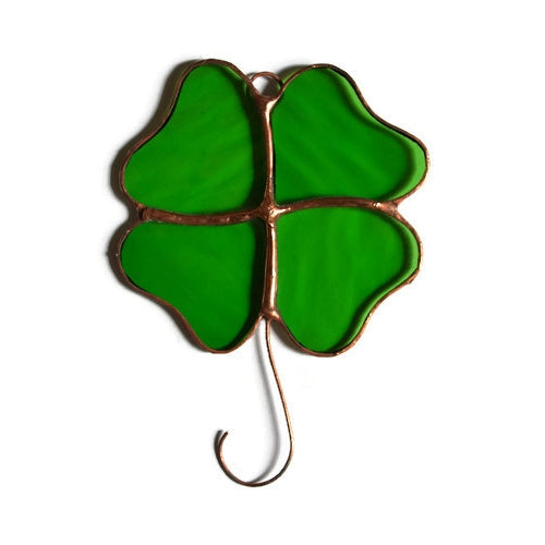 Good Luck 4 Leaf Clover Stained Glass Suncatcher