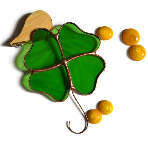 Good Luck 4 Leaf Clover Stained Glass Suncatcher