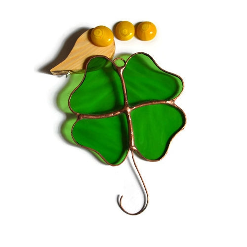 Good Luck 4 Leaf Clover Stained Glass Suncatcher