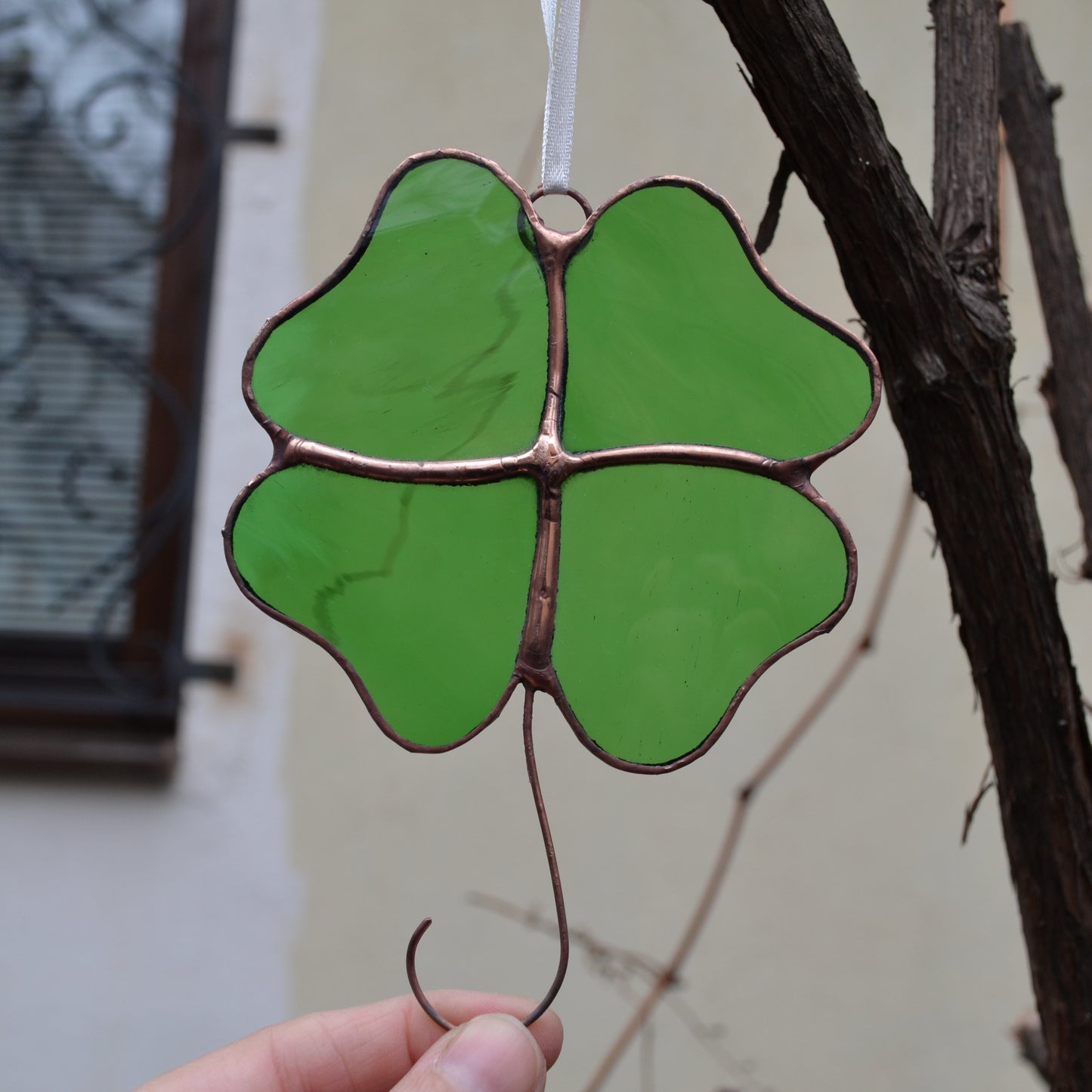 Good Luck 4 Leaf Clover Stained Glass Suncatcher