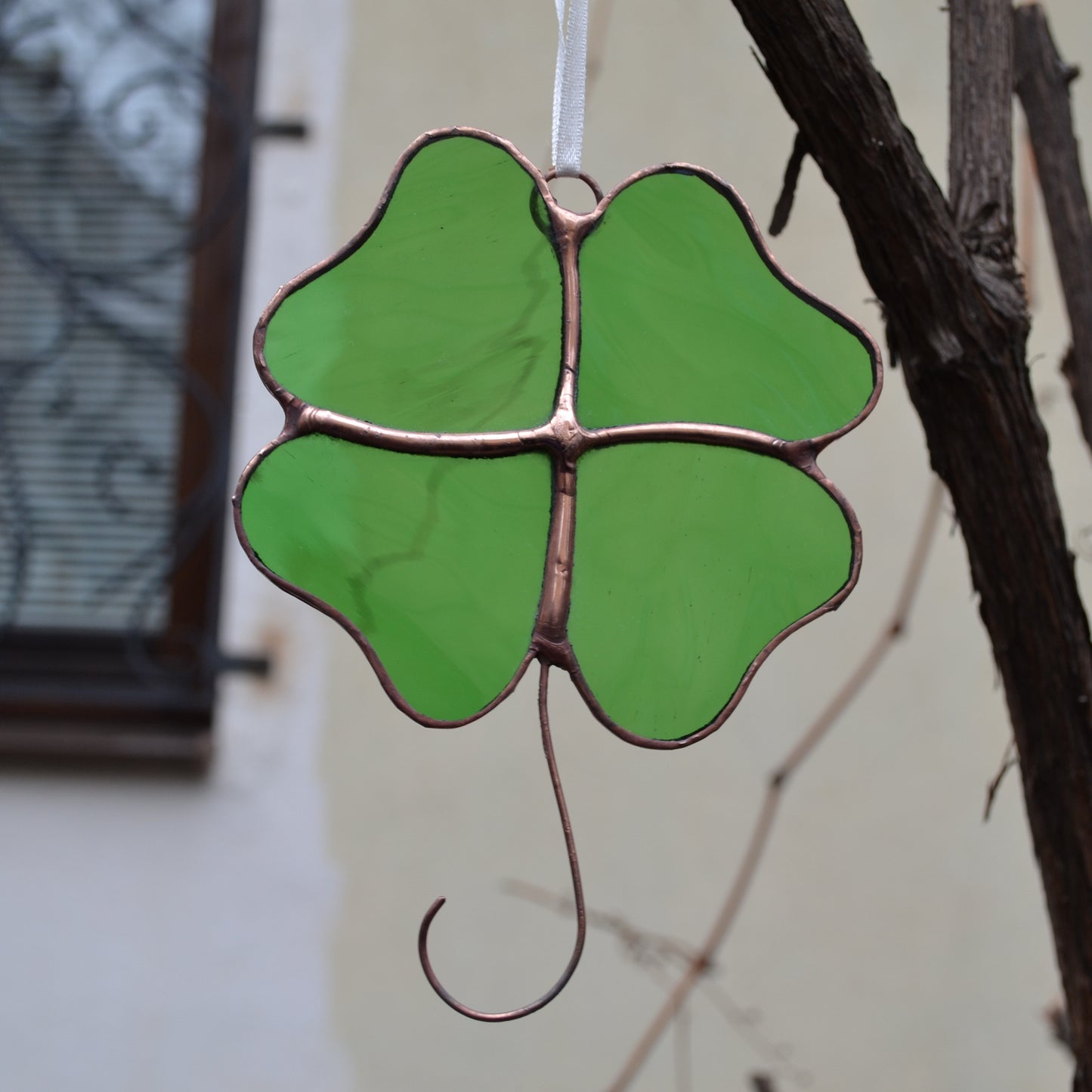 Good Luck 4 Leaf Clover Stained Glass Suncatcher