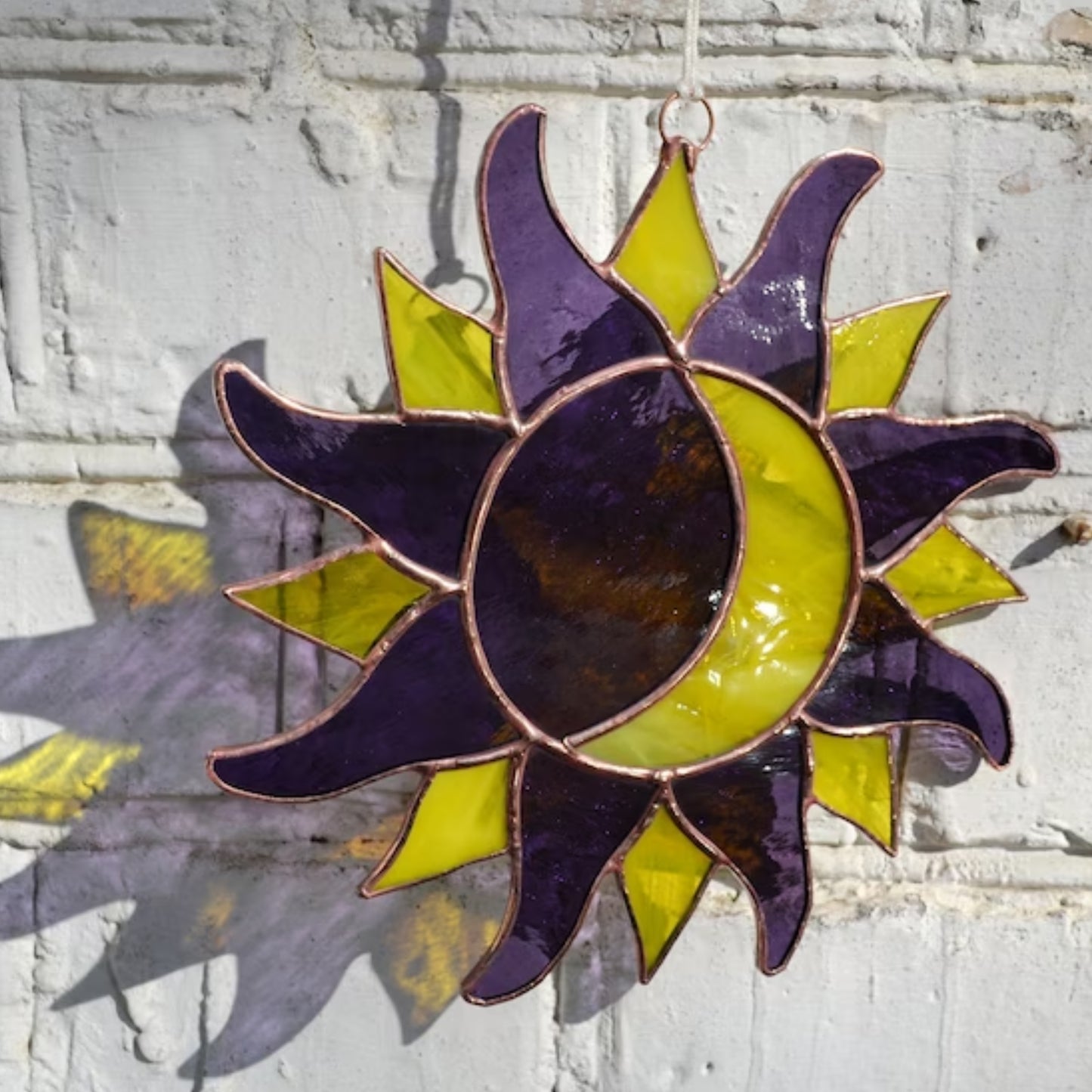 Purple Stained Glass Sun and Moon Suncatcher