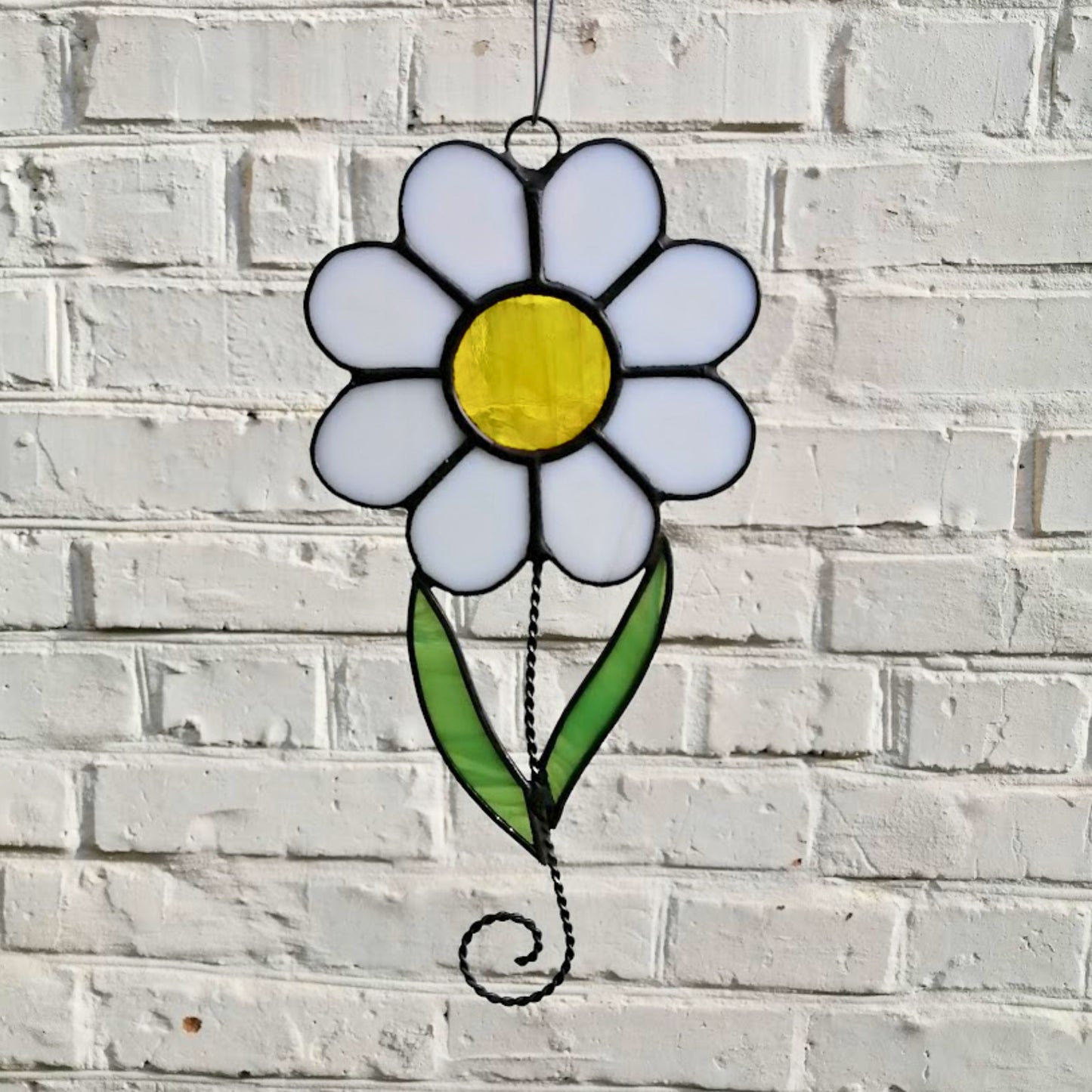 White Daisy Stained Glass Suncatcher