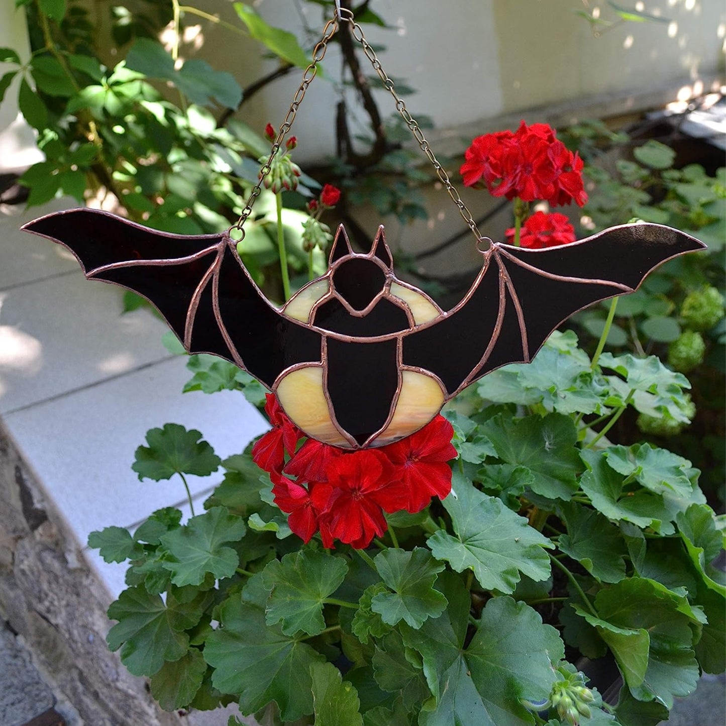 Flying by Full Moon Bat Stained Glass Suncatcher