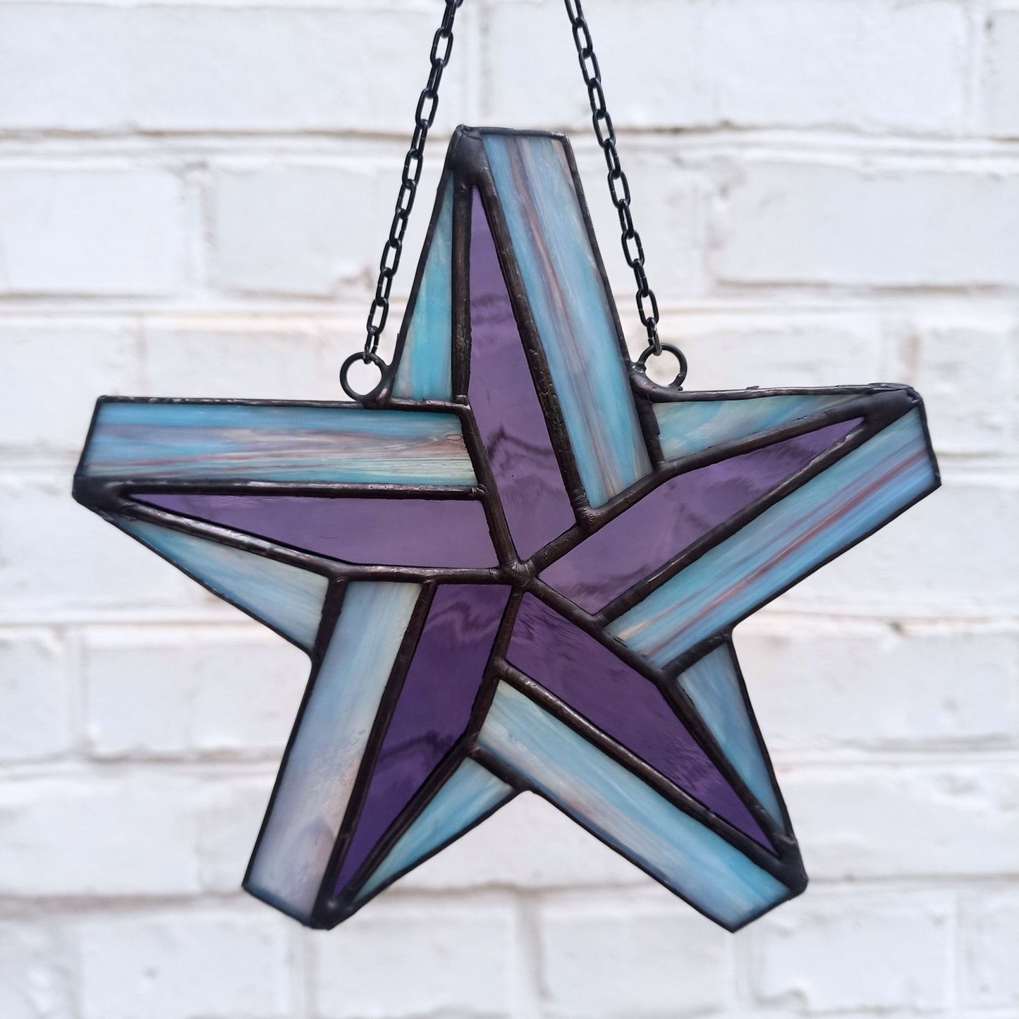 Celestial Blue Purple Stained Glass Star Suncatcher