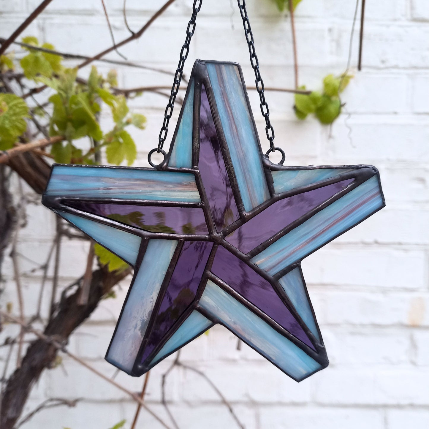 Celestial Blue Purple Stained Glass Star Suncatcher