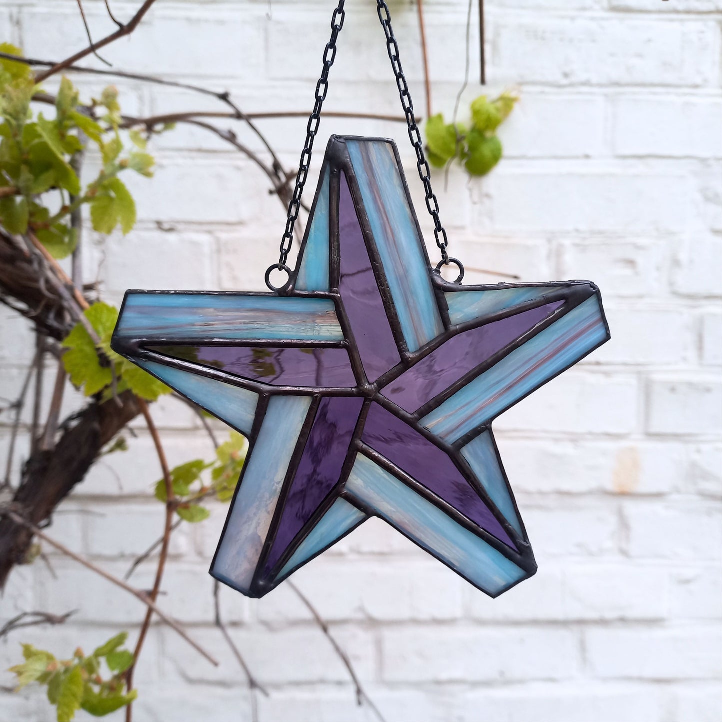 Celestial Blue Purple Stained Glass Star Suncatcher