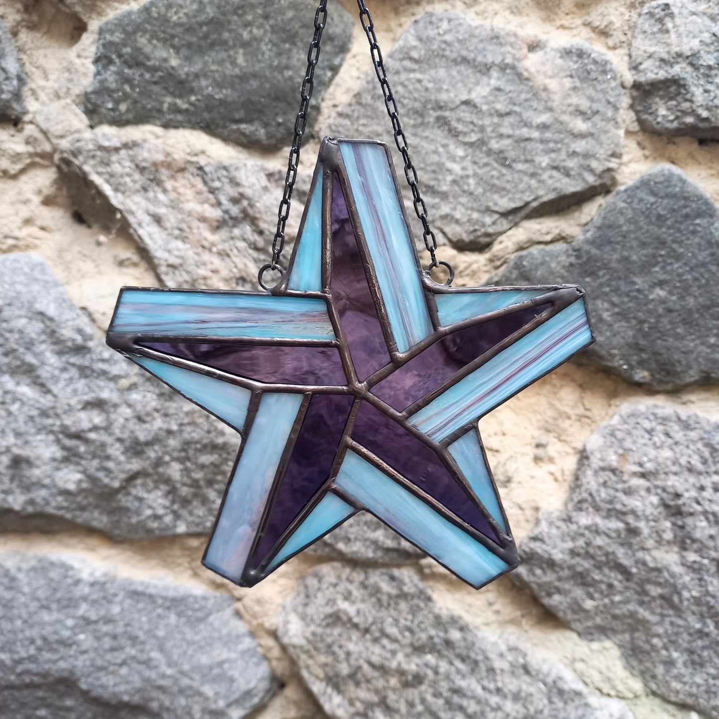 Celestial Blue Purple Stained Glass Star Suncatcher