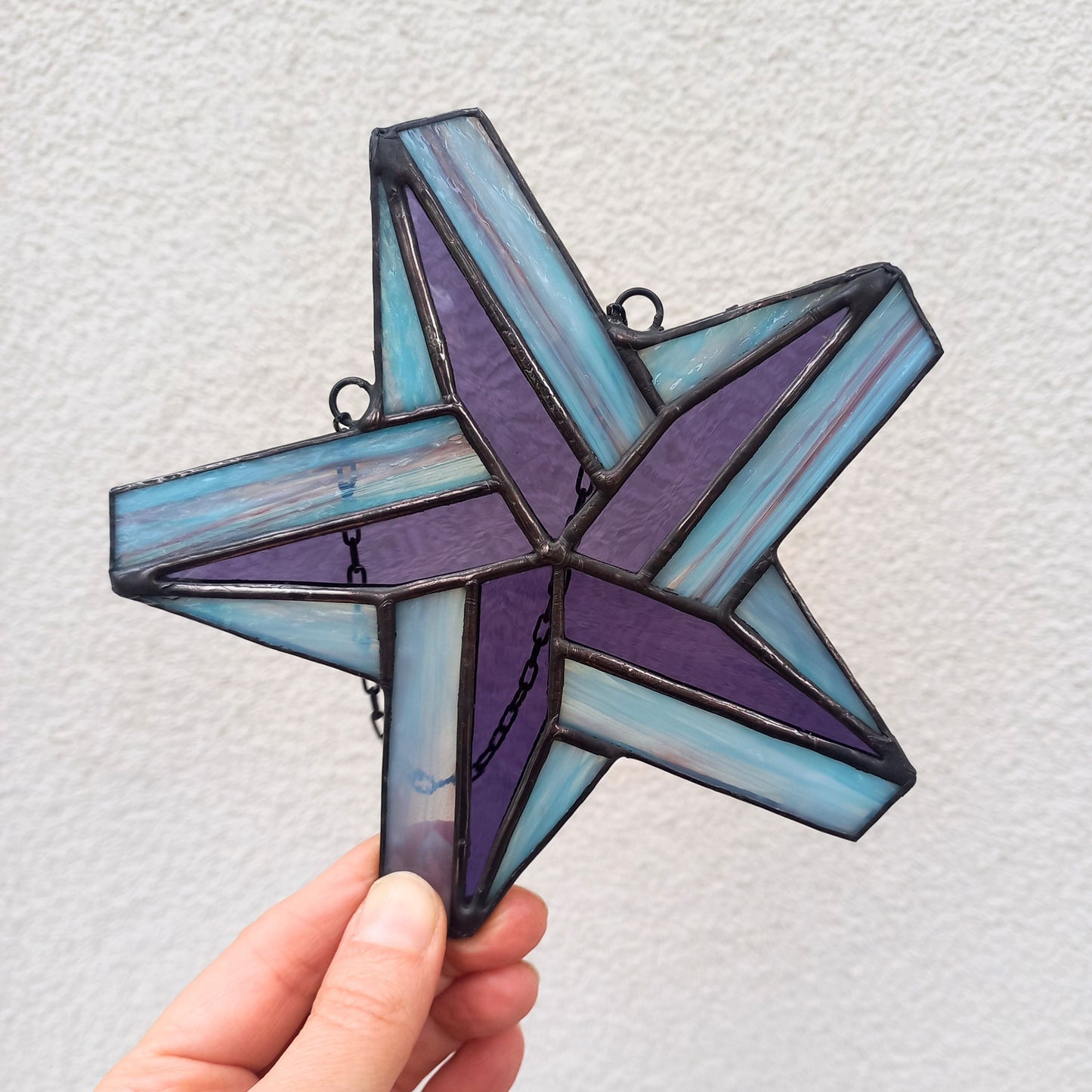 Celestial Blue Purple Stained Glass Star Suncatcher