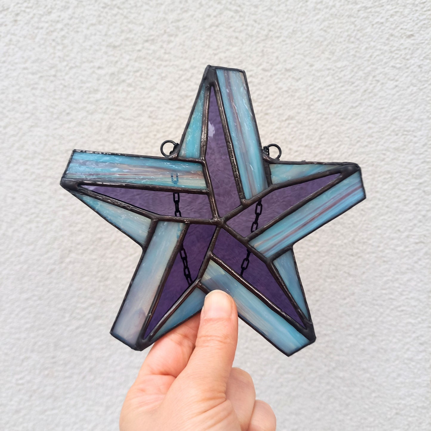 Celestial Blue Purple Stained Glass Star Suncatcher