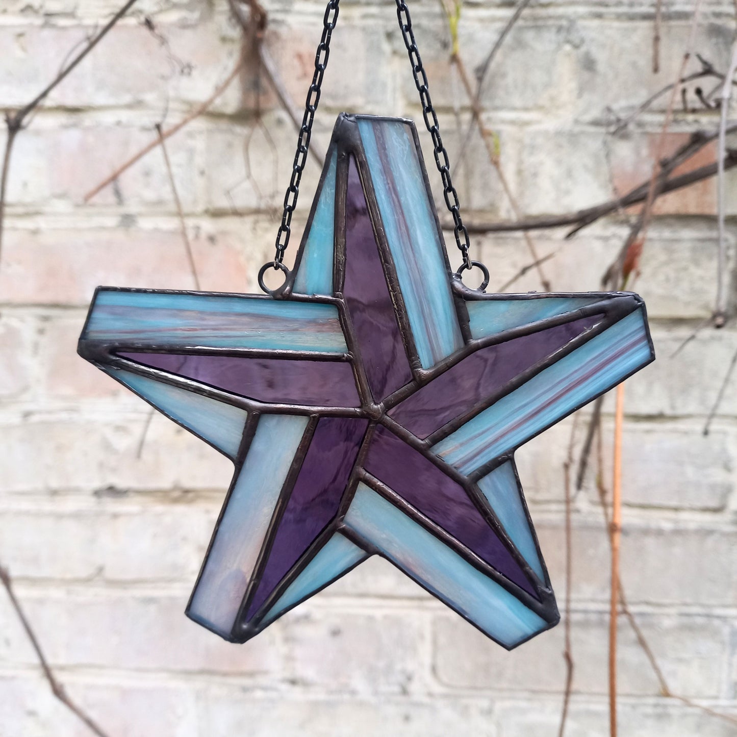 Celestial Blue Purple Stained Glass Star Suncatcher