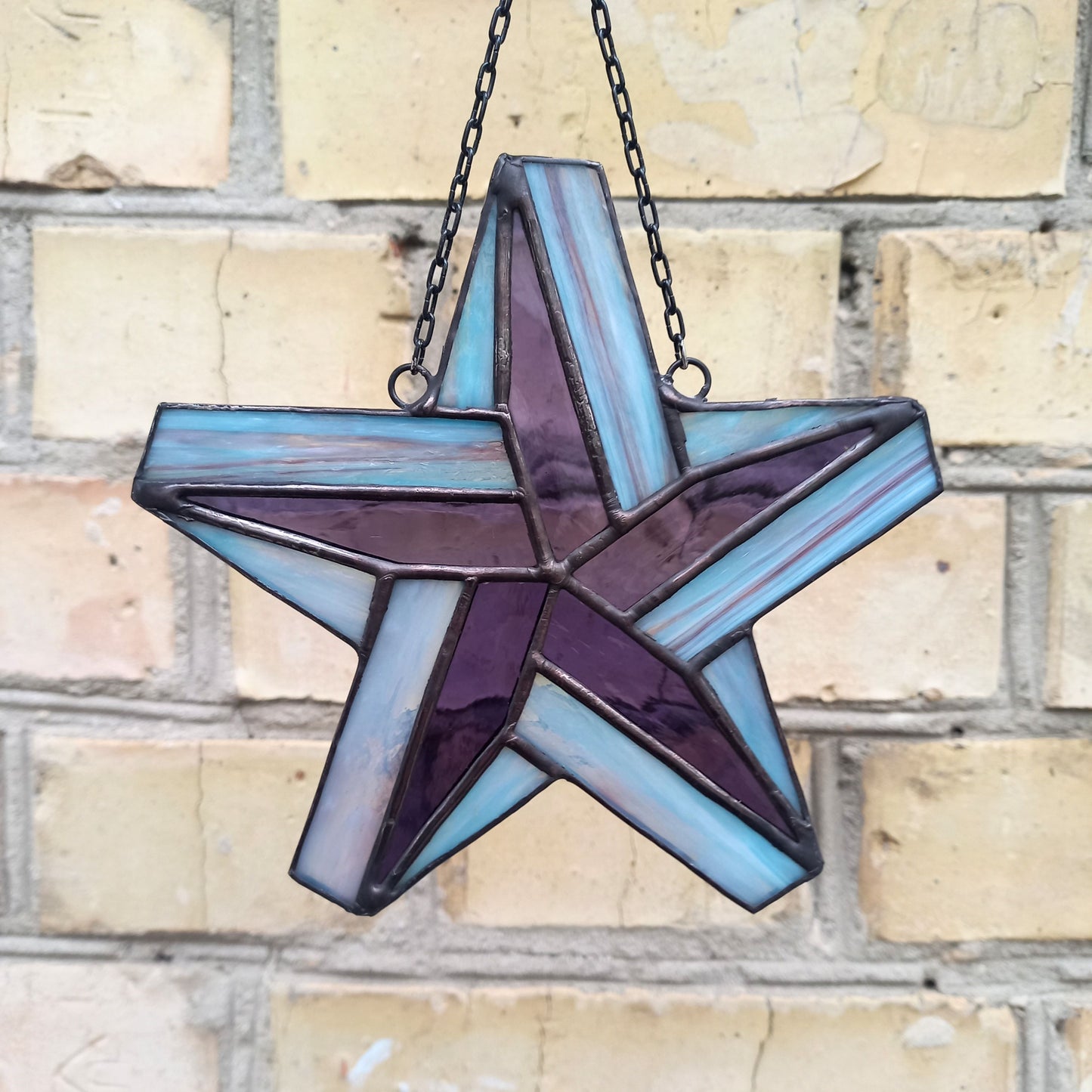 Celestial Blue Purple Stained Glass Star Suncatcher