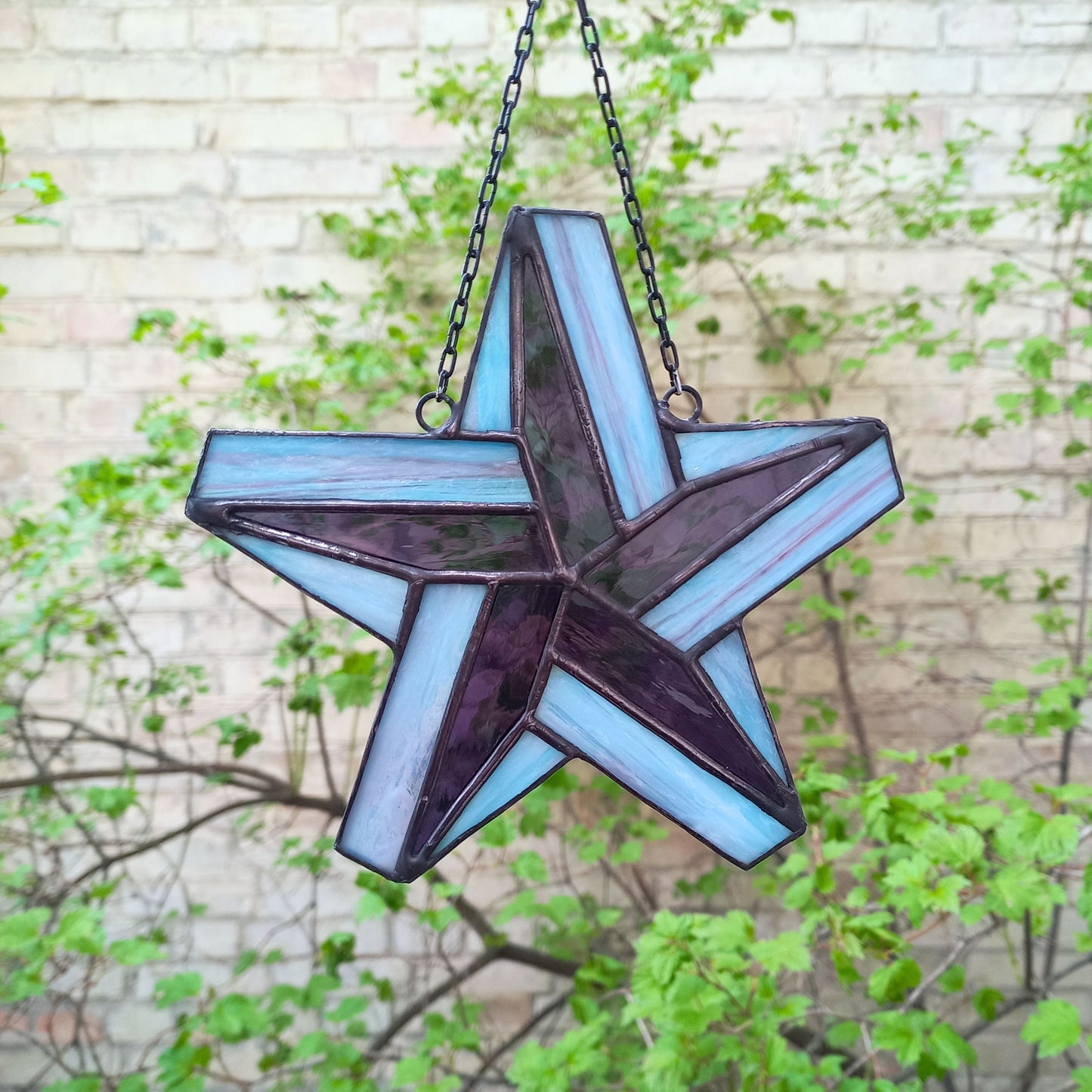 Celestial Blue Purple Stained Glass Star Suncatcher