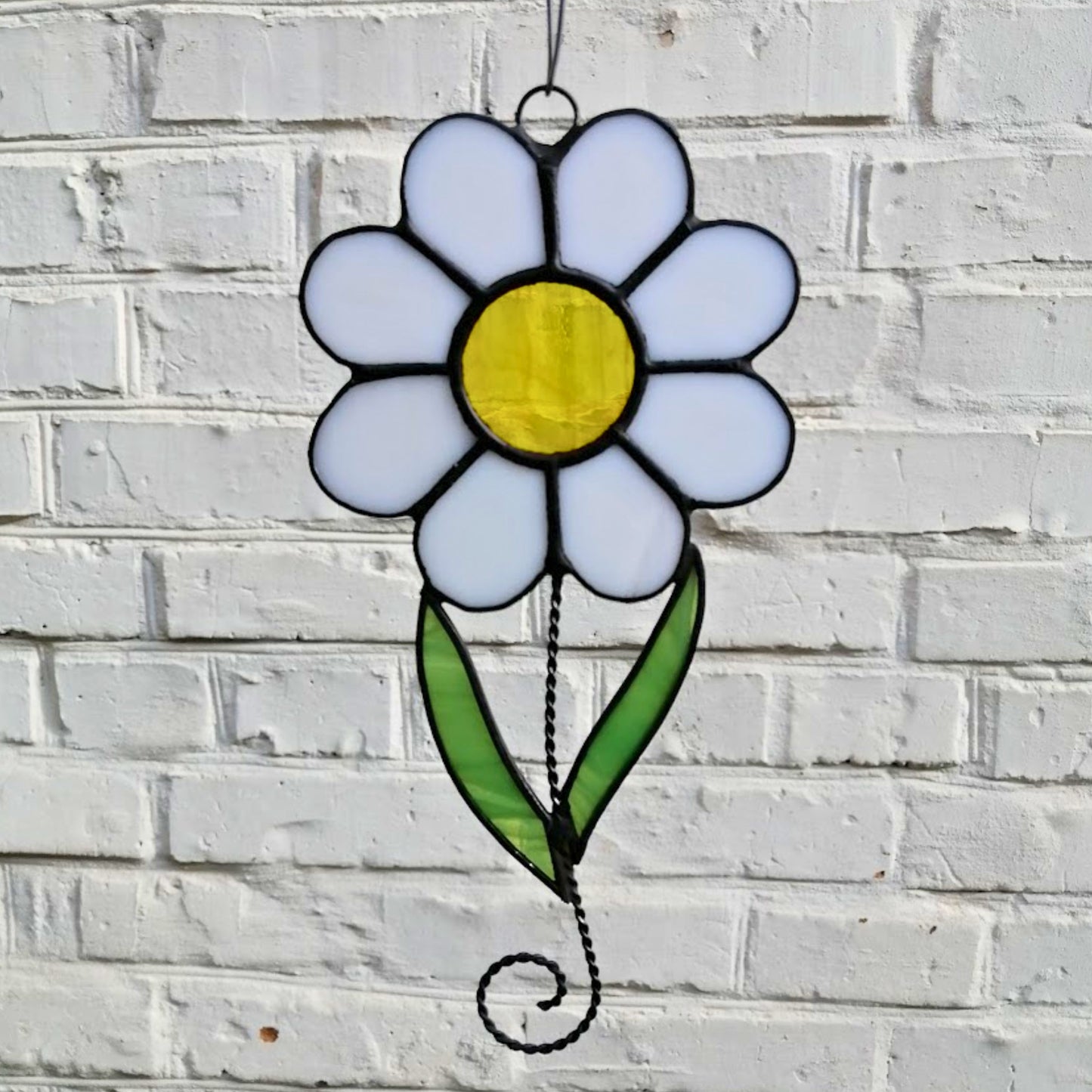 White Daisy Stained Glass Suncatcher