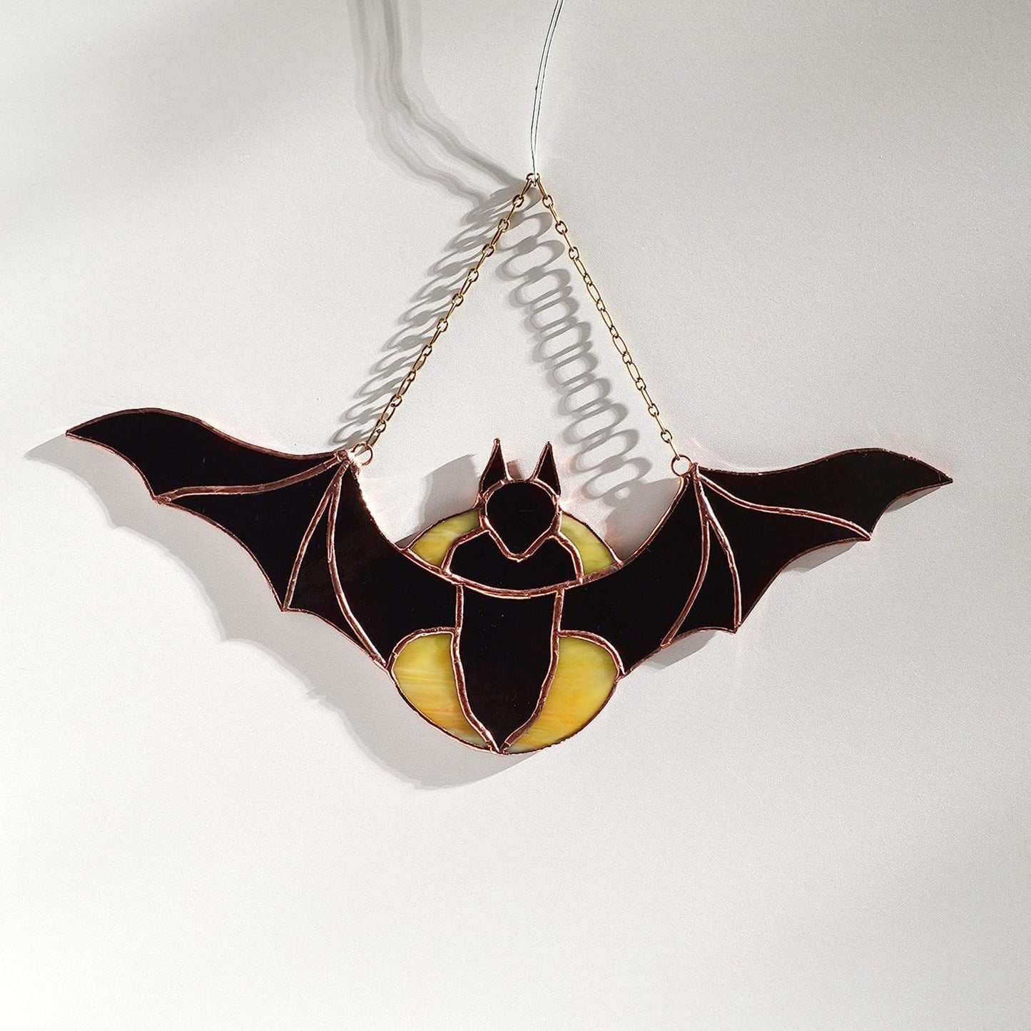 Flying by Full Moon Bat Stained Glass Suncatcher