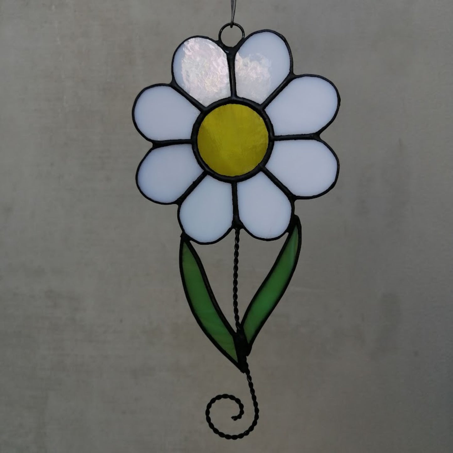 White Daisy Stained Glass Suncatcher