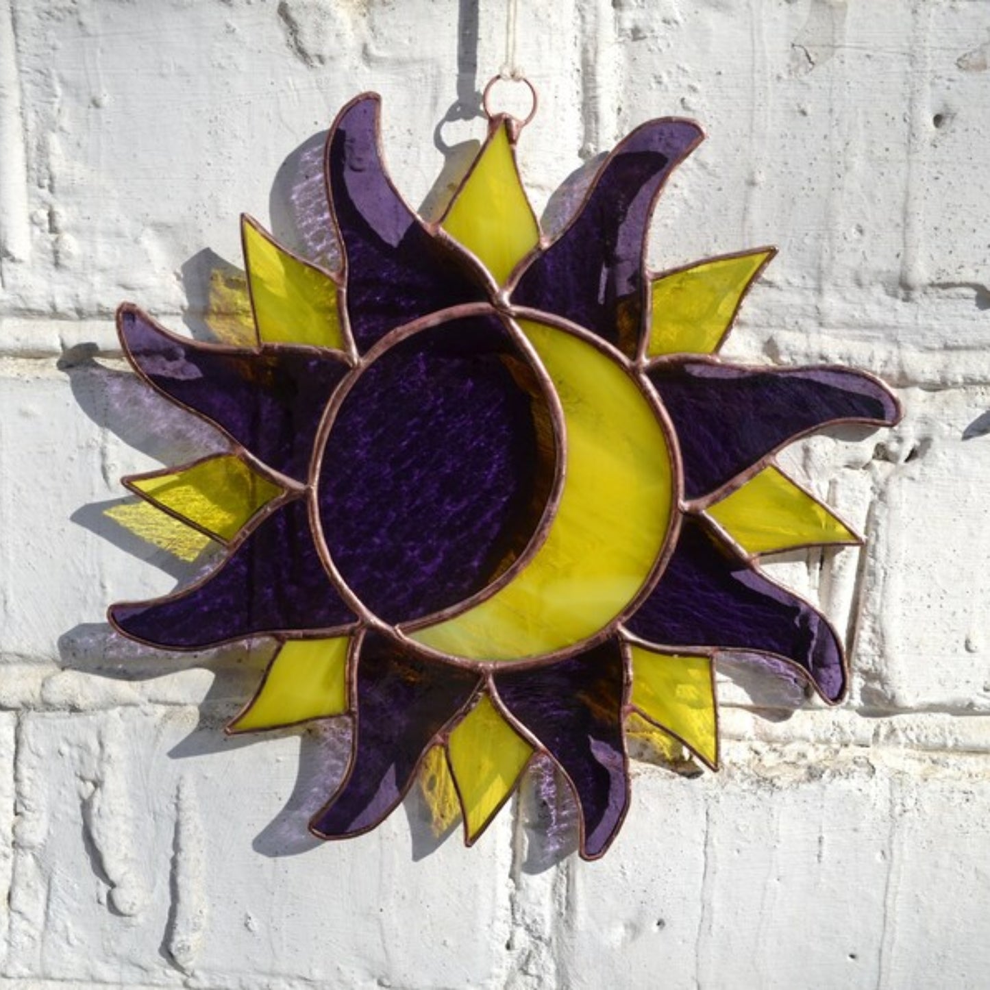 Purple Stained Glass Sun and Moon Suncatcher