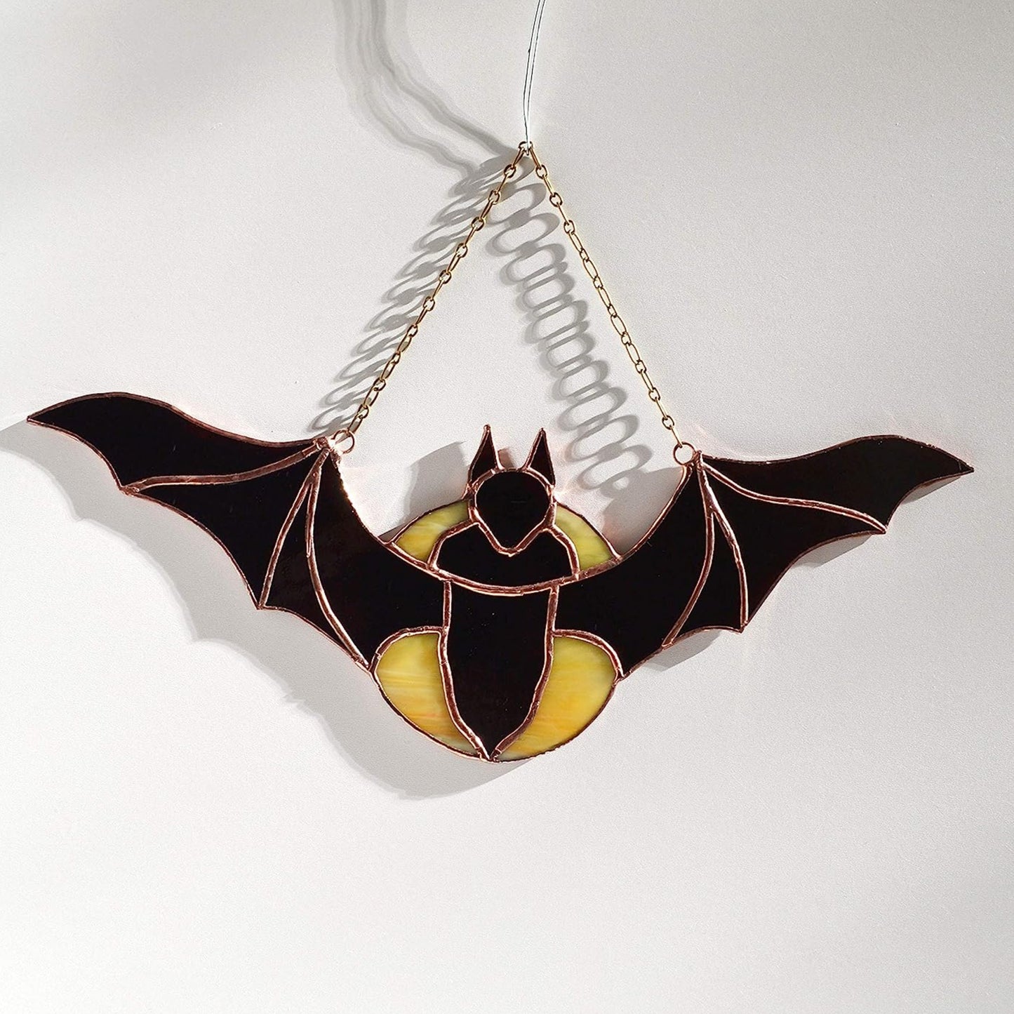 Flying by Full Moon Bat Stained Glass Suncatcher