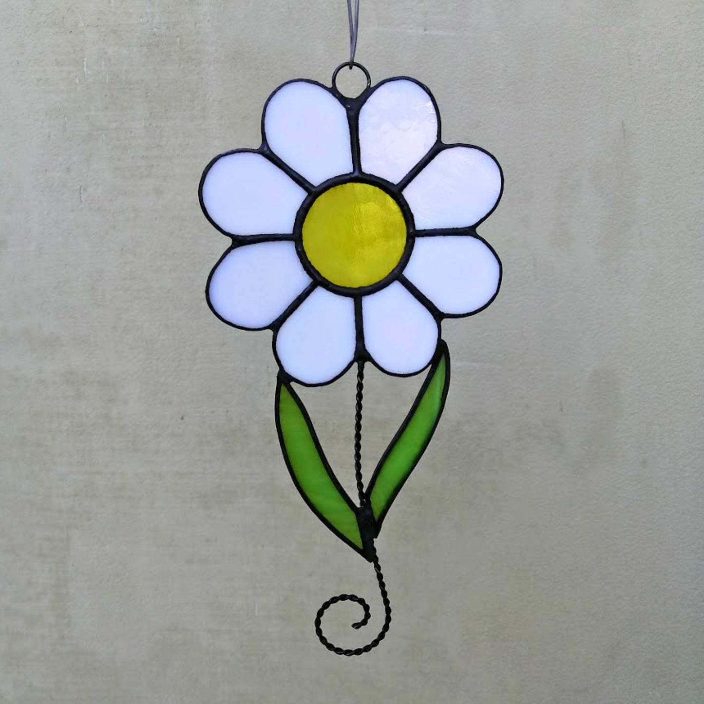 White Daisy Stained Glass Suncatcher