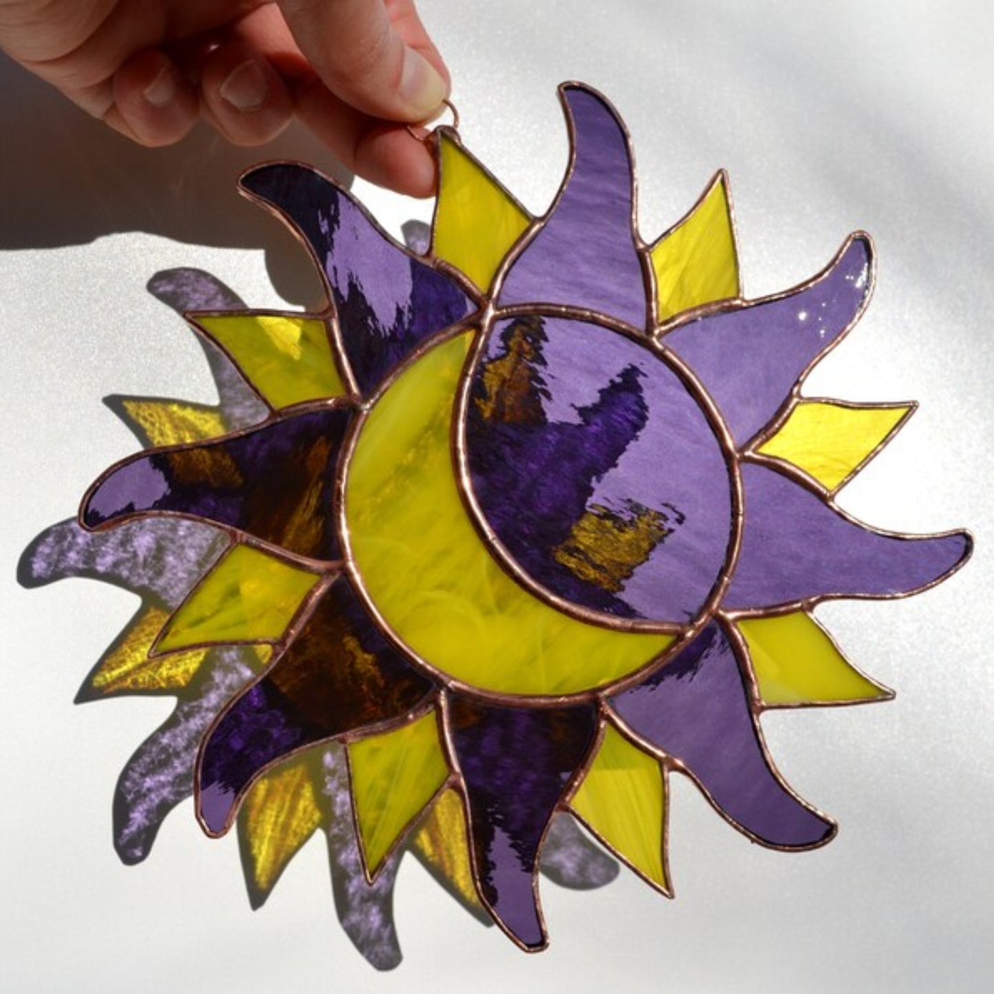 Purple Stained Glass Sun and Moon Suncatcher