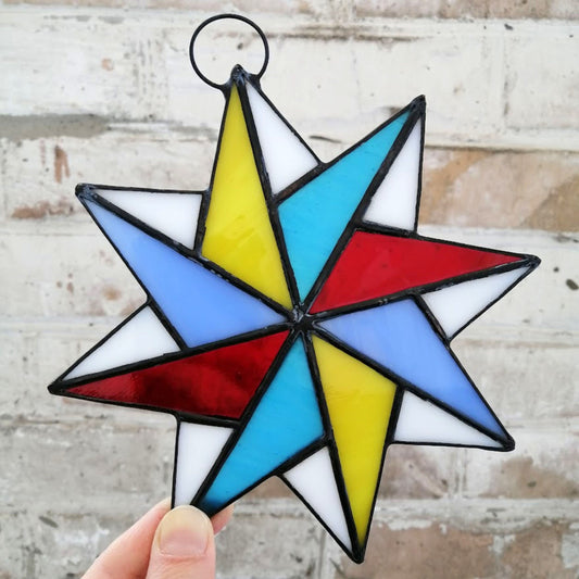 Whimsical 8 Pointed Star Stained Glass Suncatcher
