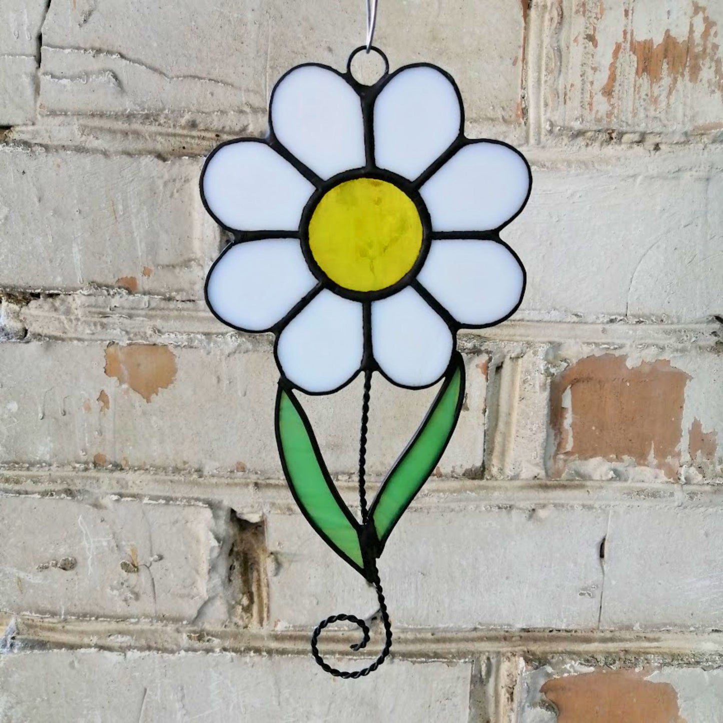 White Daisy Stained Glass Suncatcher