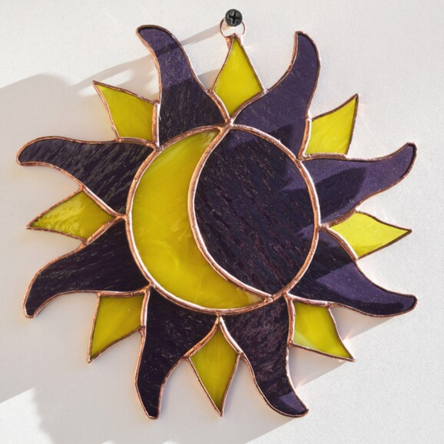 Purple Stained Glass Sun and Moon Suncatcher