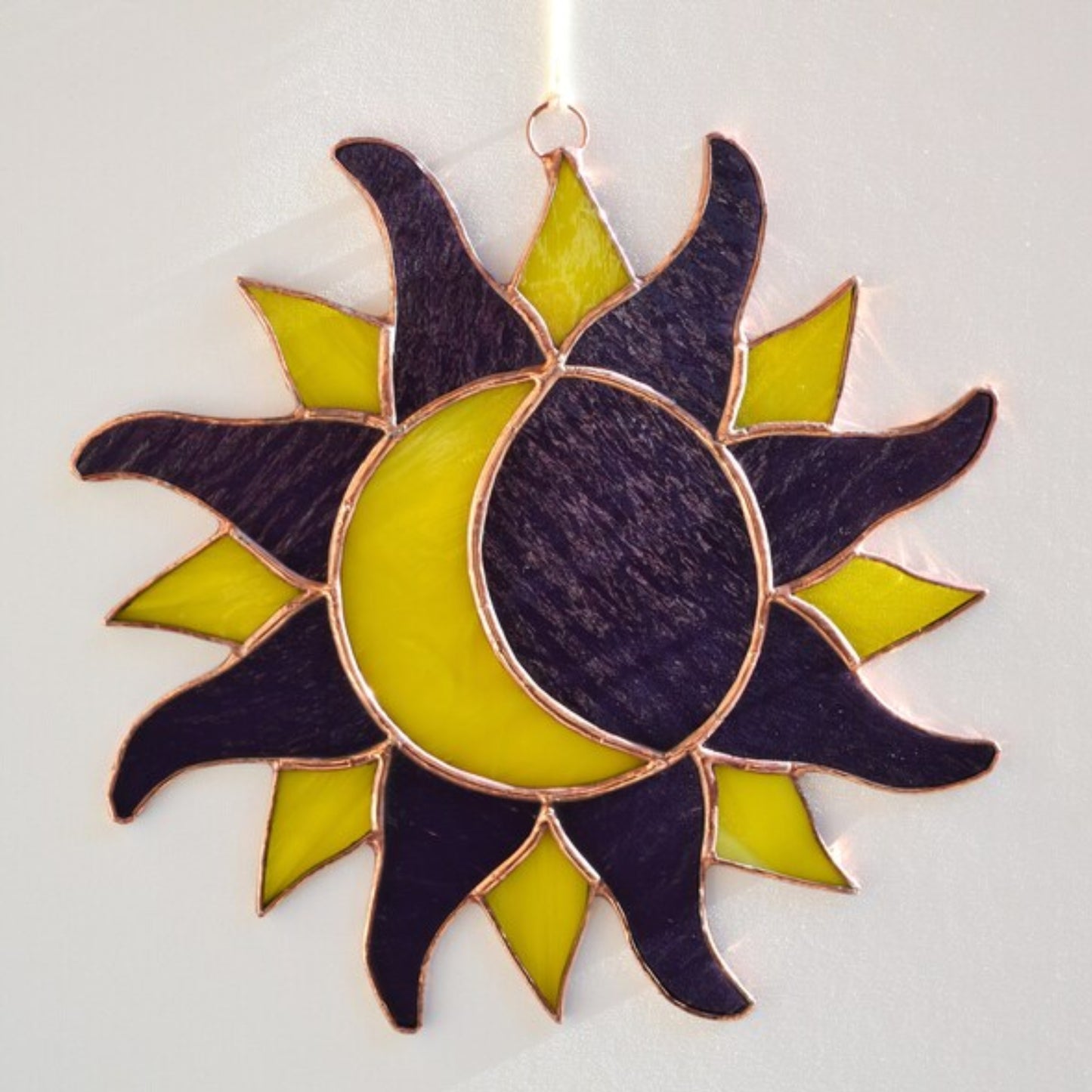 Purple Stained Glass Sun and Moon Suncatcher