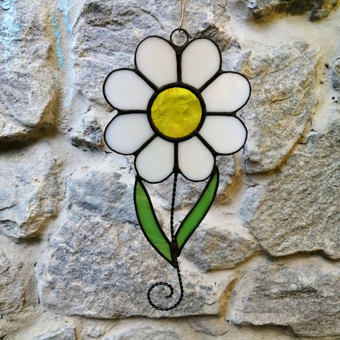 White Daisy Stained Glass Suncatcher