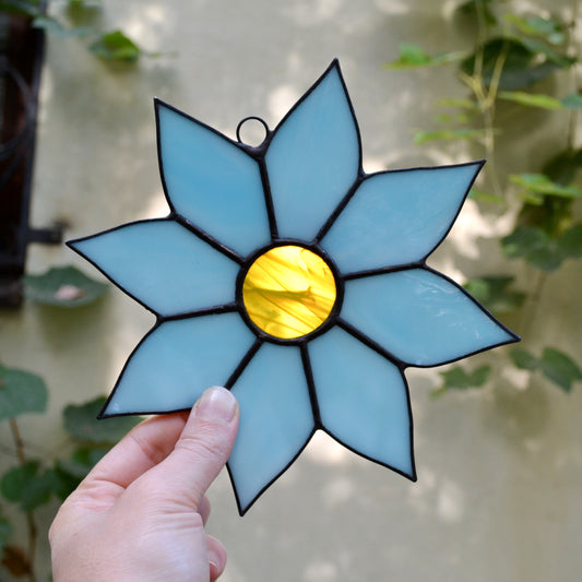 Abstract Blue Forget-me-not Stained Glass Flower Suncatcher