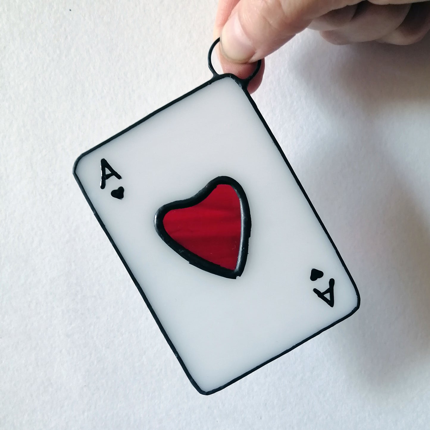 Ace of Hearts Playing Card Stained Glass Suncatcher