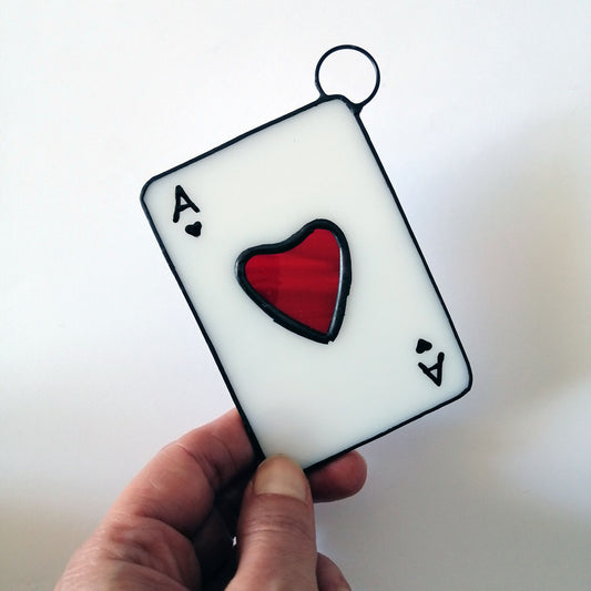 Ace of Hearts Playing Card Stained Glass Suncatcher
