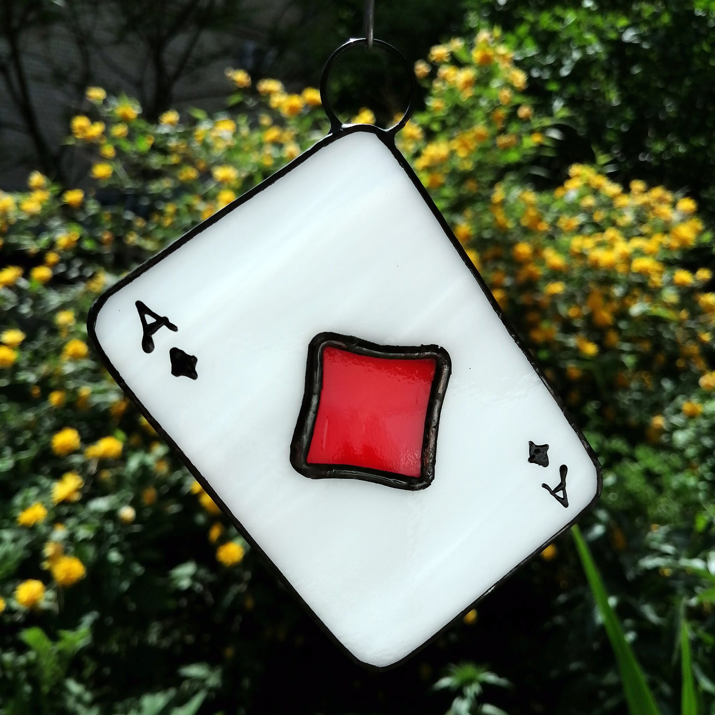 Ace of Diamonds Playing Card Stained Glass Suncatcher