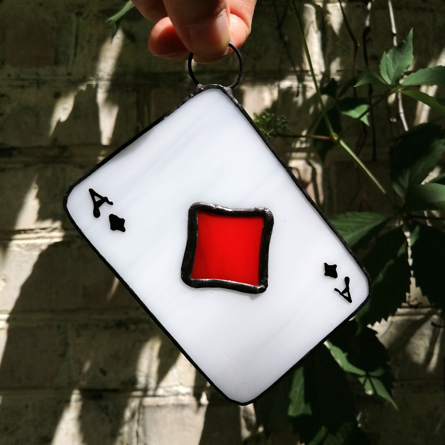 Ace of Diamonds Playing Card Stained Glass Suncatcher