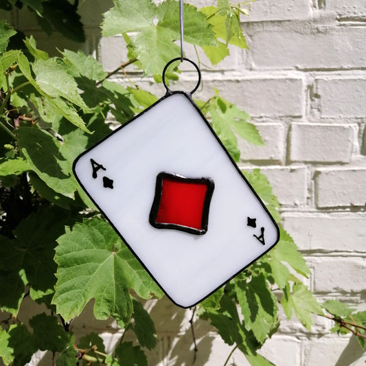 Ace of Diamonds Playing Card Stained Glass Suncatcher