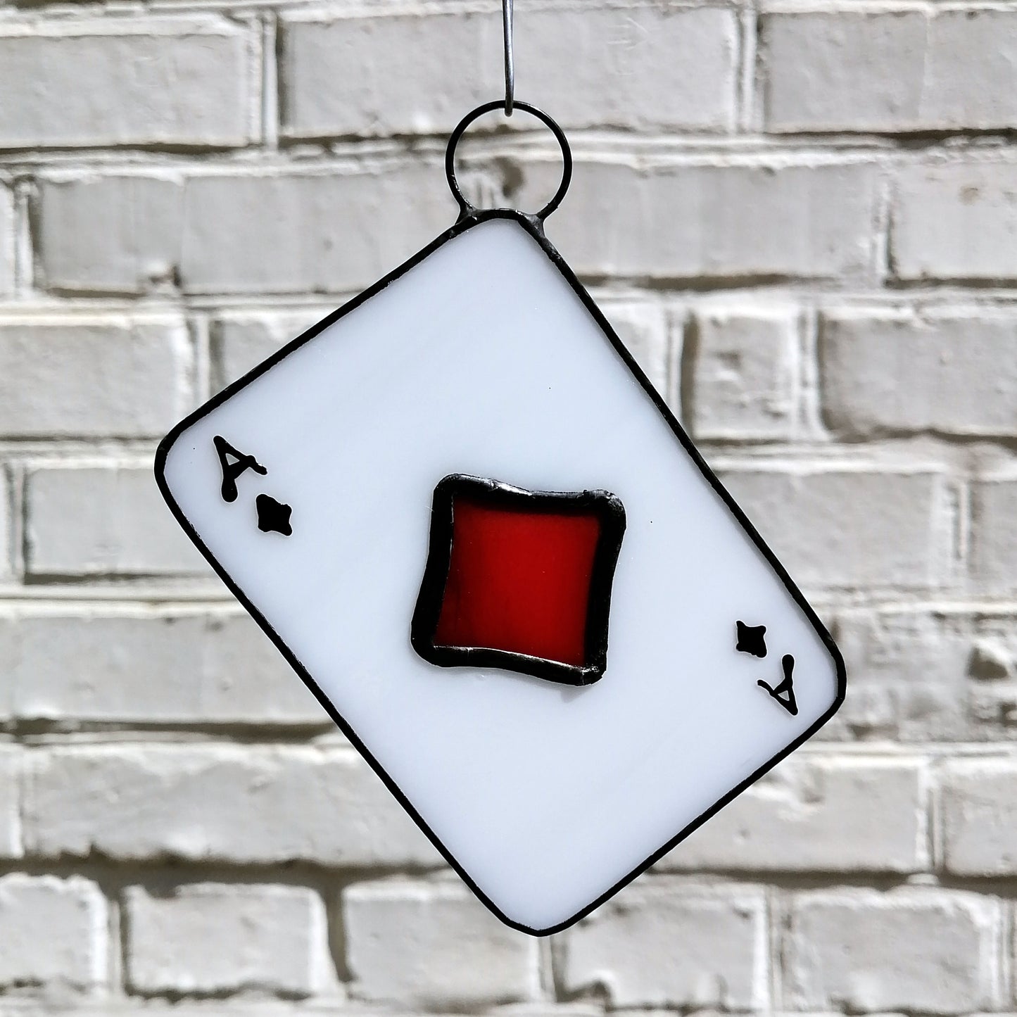 Ace of Diamonds Playing Card Stained Glass Suncatcher