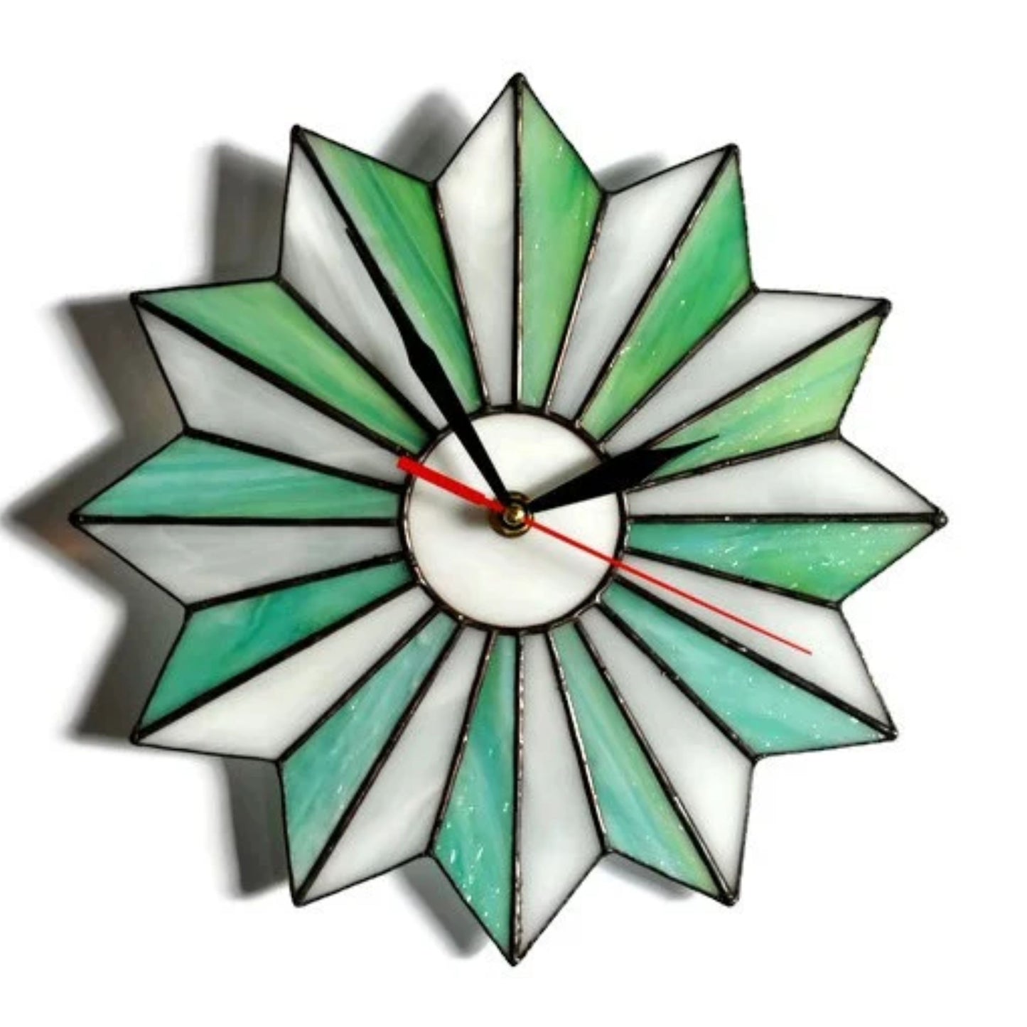 Beach Themed Stained Glass Starburst Wall Clock Teal White 10 / 14 Inch