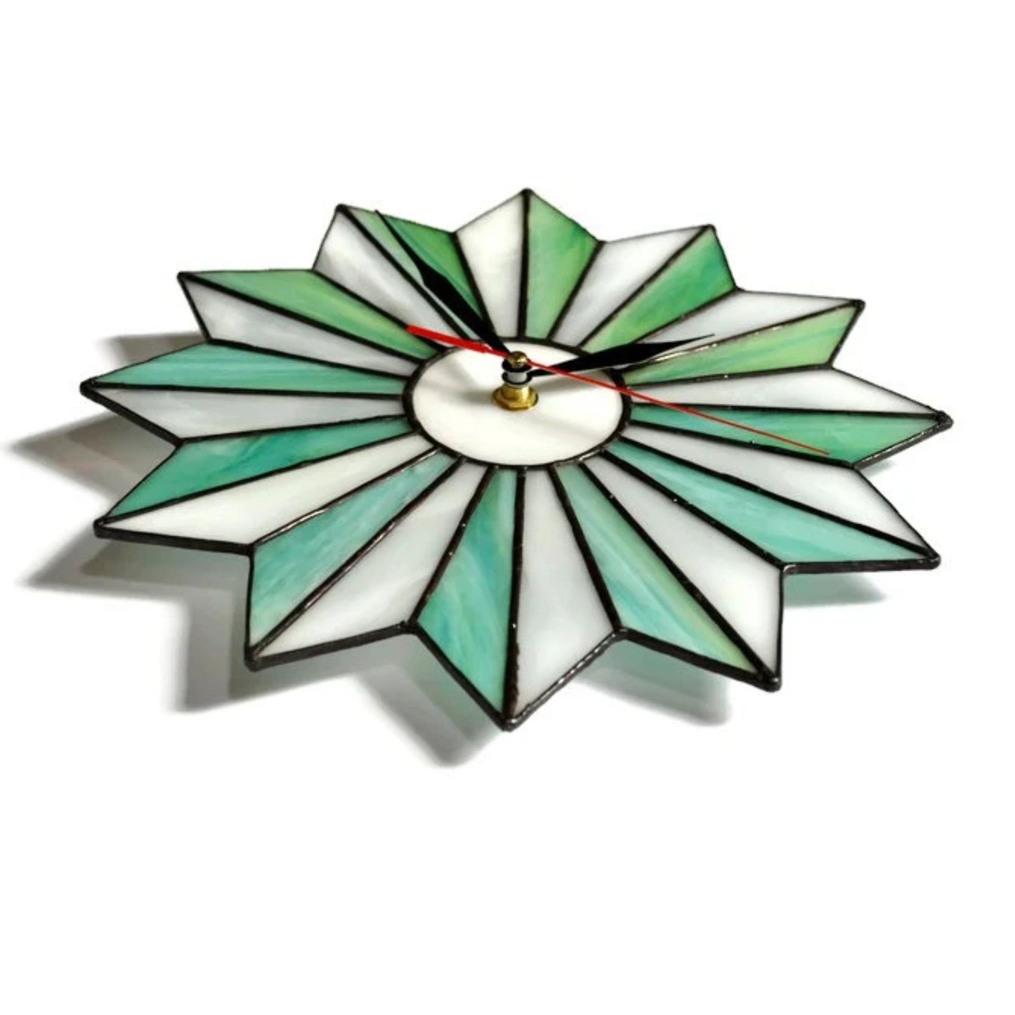 Beach Themed Stained Glass Starburst Wall Clock Teal White 10 / 14 Inch