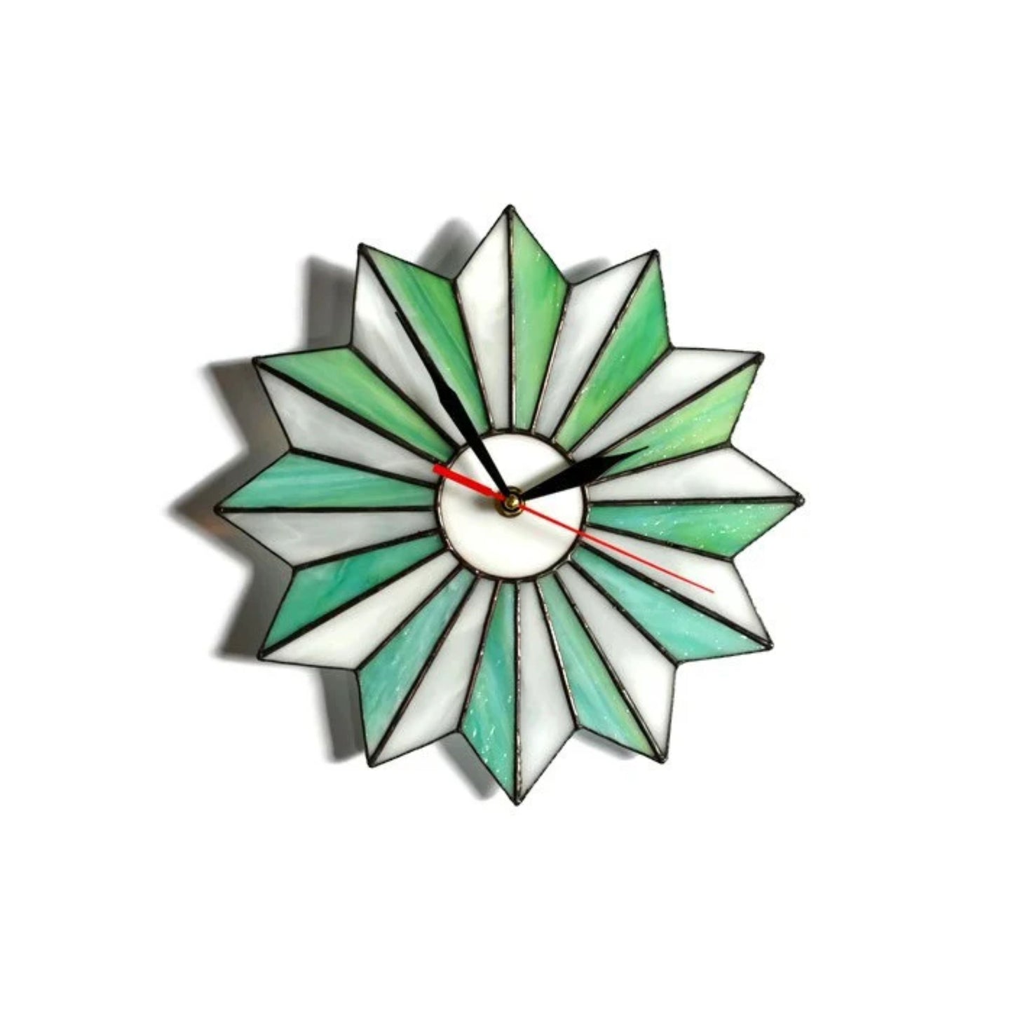Beach Themed Stained Glass Starburst Wall Clock Teal White 10 / 14 Inch