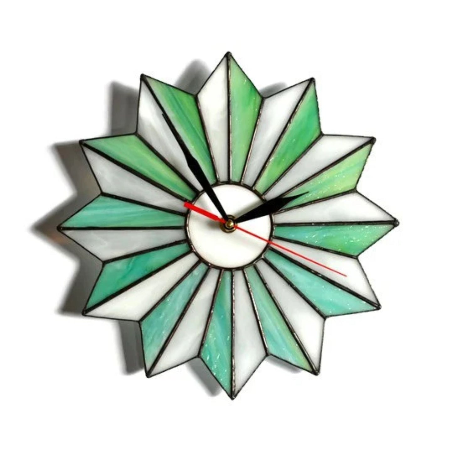 Beach Themed Stained Glass Starburst Wall Clock Teal White 10 / 14 Inch