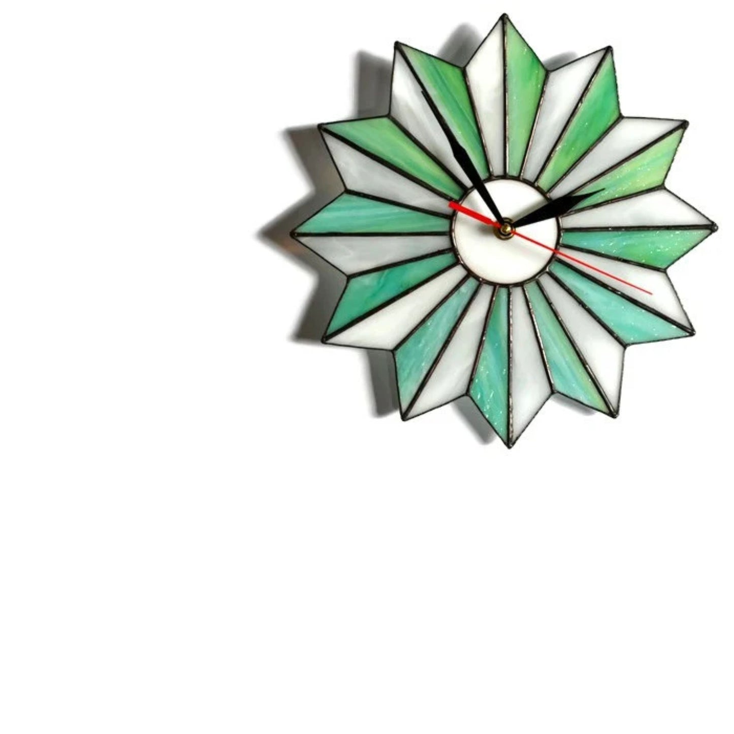 Beach Themed Stained Glass Starburst Wall Clock Teal White 10 / 14 Inch