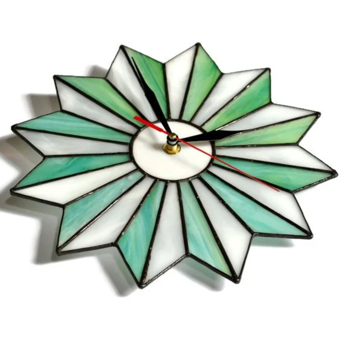 Beach Themed Stained Glass Starburst Wall Clock Teal White 10 / 14 Inch