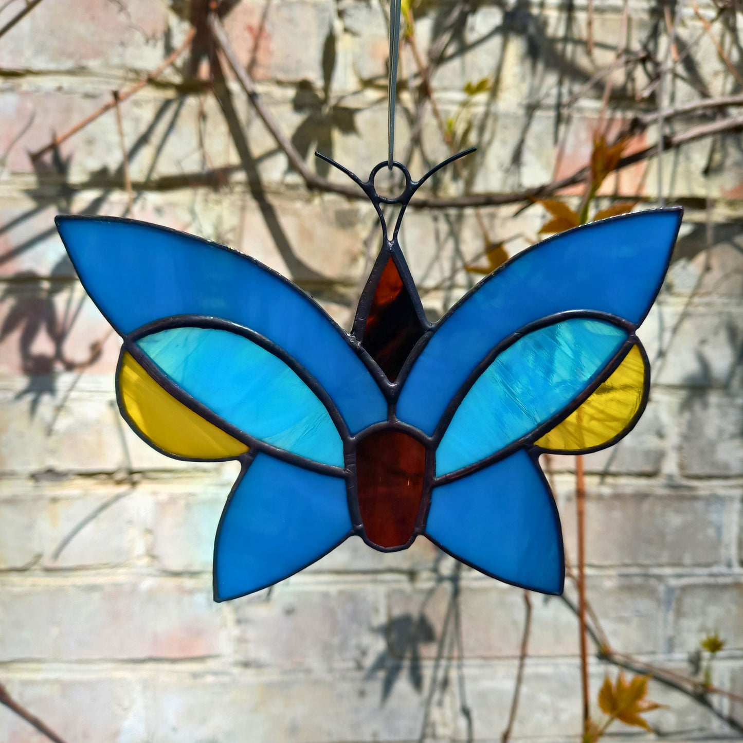 Blue & Yellow Butterfly Stained Glass Suncatcher